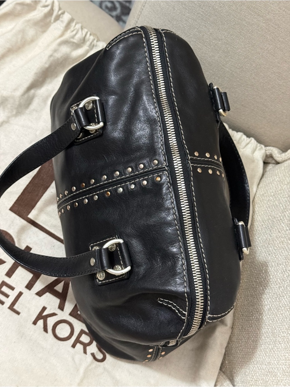 MICHAEL Michael Kors Black Studded Leather Tote - Picture 5 of 7